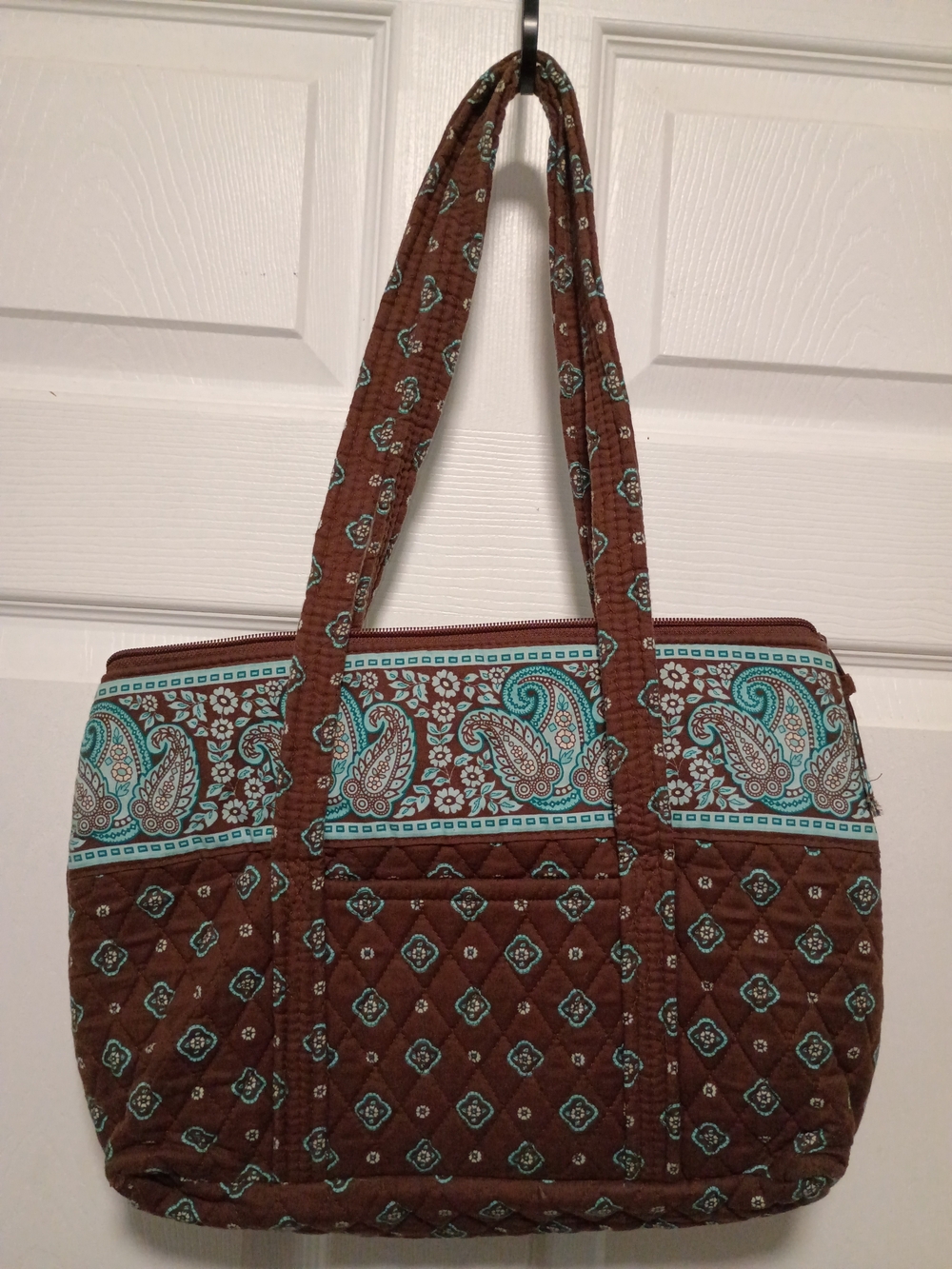 Quilted Brown and Teal Paisley Tote Bag